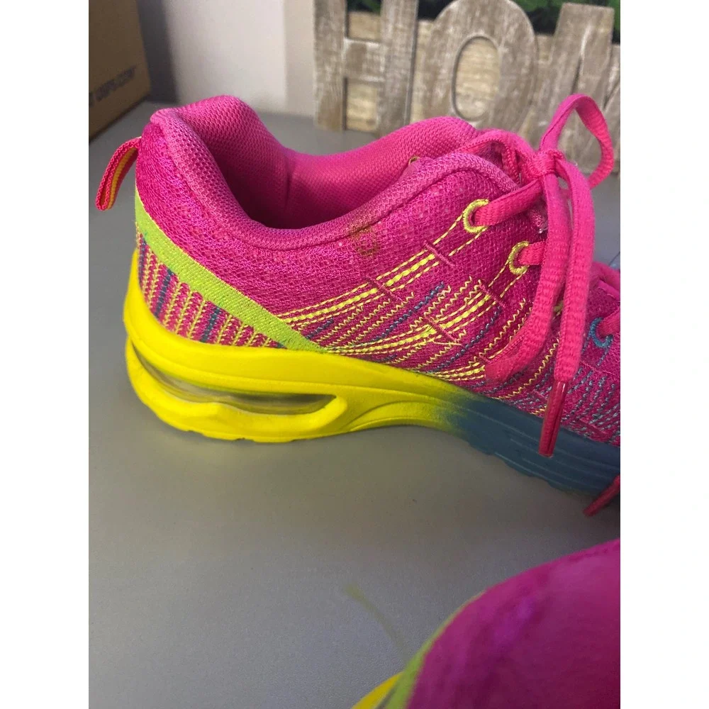 Women's Athletic Shoes‎ Pink Yellow Blue Lace Up Fashion Sneakers Size Unknown - Picture 4 of 7